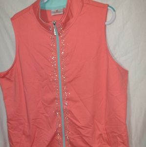 2x women's teal and coral sparkles zip up vest
